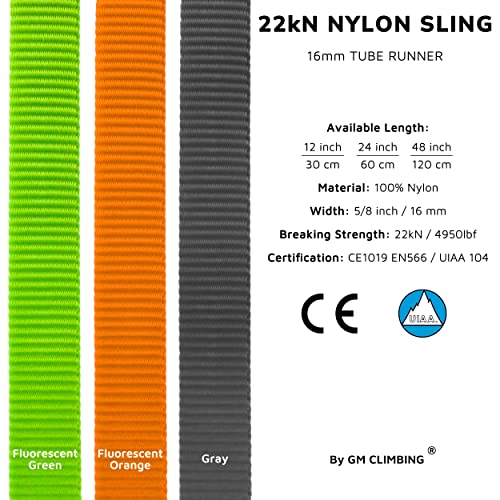 GM CLIMBING 16mm Nylon Sling Runner 22kN / 4950lbf CE UIAA Certified - color: Green, size: 120cm / 48inch | Pack of 3