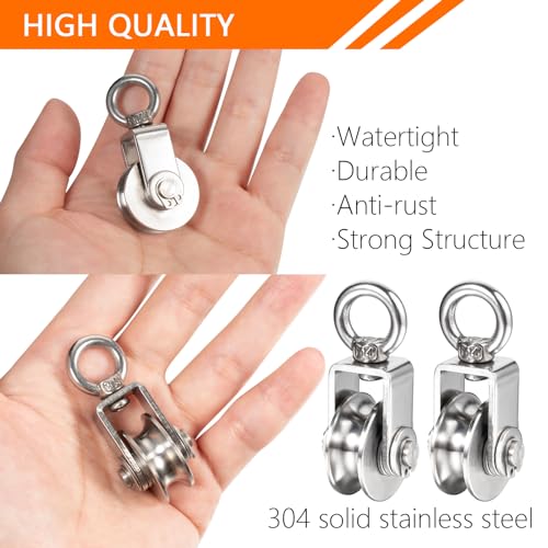 Stainless Steel Small Pulley M25, 10m Nylon Rope and 2pcs Clips for Outdoor DIY Pulley System, Bird Feeder Sun Shade, Tent Poles, Kayak - size: 10m