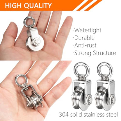 Stainless Steel Small Pulley M25, 10m Nylon Rope and 2pcs Clips for Outdoor DIY Pulley System, Bird Feeder Sun Shade, Tent Poles, Kayak - size: 10m