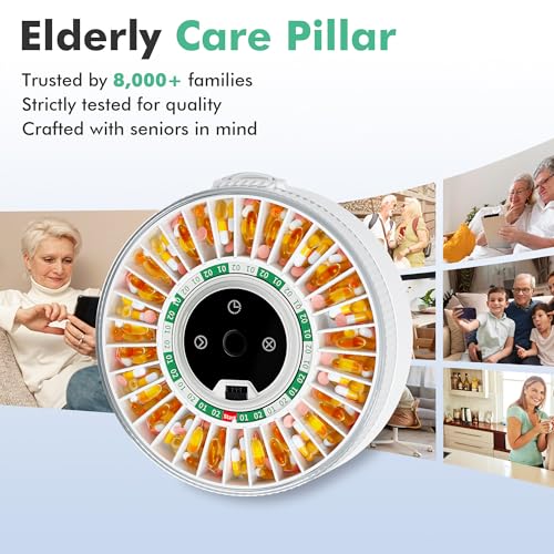 PillCalendar Bluetooth Automatic Pill Dispenser for Elderly with Alarm, Smart Pill Dispenser with 31-Slot, Fingerprint& Mechanical Dual Lock Medication Dispenser, Timed Dispenser Machine (Green)