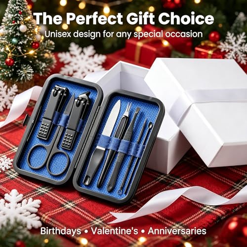 8-Pc Manicure Set,Stocking Stuffers for Men,Teen Boy, Gift Ideal for Dad | Precision Nail Care Tools for Fingernail, Toenail, and Cuticle Grooming, a Christmas Boyfriend and Boyfriend Essential