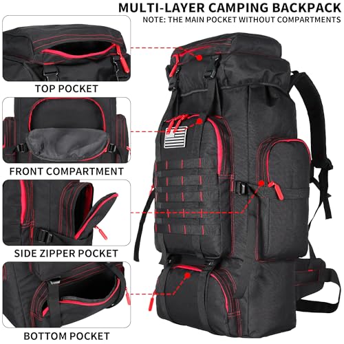Hiking Backpack for Men 70L/100L Camping Backpack Military Rucksack Molle 3 Days Assault Pack for Climbing | Camping Backpack - color: 70l-blackred
