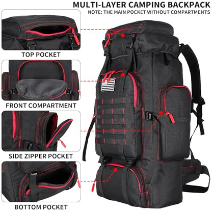 Hiking Backpack for Men 70L/100L Camping Backpack Military Rucksack Molle 3 Days Assault Pack for Climbing | Camping Backpack - color: 70l-blackred