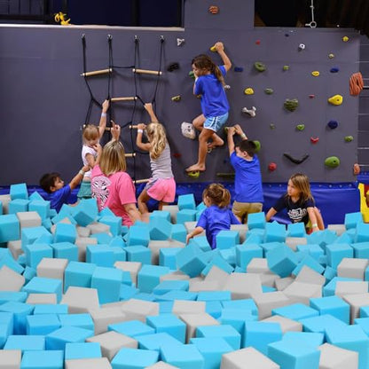 Foam Pit Cubes, 24 PCS 5 Inches Gymnastics Foam Blocks Trampoline Blocks, Multi-Sport Protective Padding for Gymnastics, Trampoline, Parkour, Skate Parks & BMX - Grey & Blue