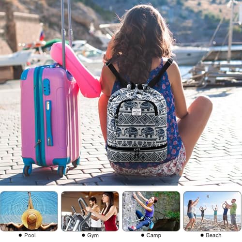 Dry Wet Drawstring Backpack with Shoe Compartment for Women Adjustable Gym Bag - color: Elephant