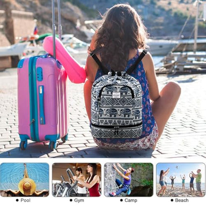 Dry Wet Drawstring Backpack with Shoe Compartment for Women Adjustable Gym Bag - color: Elephant