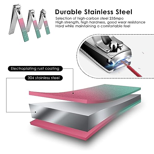 WOAMA Manicure Set Travel Nail Clippers 10-Piece Toenail Clippers Pedicure Kit Stainless Steel Nail Kit for Women - Rainbow - color: Rainbow