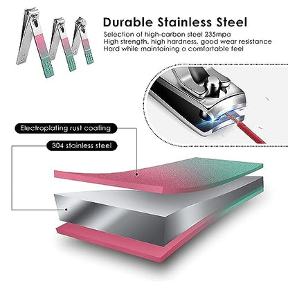 WOAMA Manicure Set Travel Nail Clippers 10-Piece Toenail Clippers Pedicure Kit Stainless Steel Nail Kit for Women - Rainbow - color: Rainbow