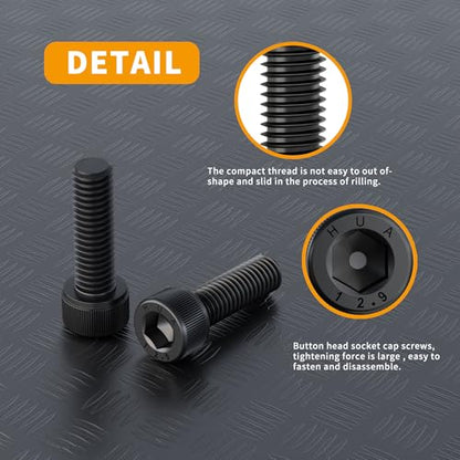 M5 x 8mm 12mm 16mm 20mm 25mm Hex Socket Head Cap Screws Bolts, 12.9 Grade Alloy Steel, Fully Threaded, Black Oxide Finish, Allen Socket Drive, Assortment Kit 50Pcs - size: Hex Socket Head M5x8, 12, 16, 20, 25mm(50pcs)
