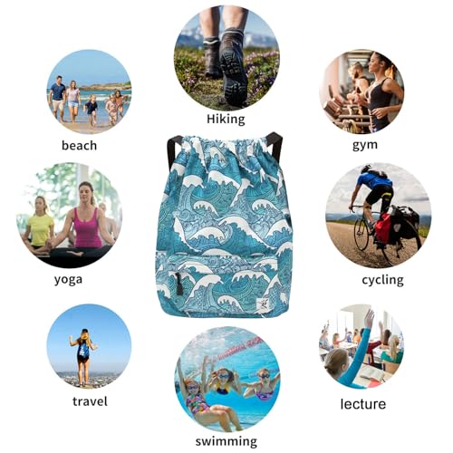Waterproof Drawstring Bag, Gym Bag Sackpack Sports Beach Backpack for Men Women - color: 03-wave
