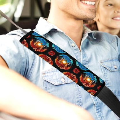 2 Pack Sun Red Blue Fire Flame Bird Phoenixes Seat Belt Shoulder Pad Breathable Shoulder Harness Cover for Child, All Vehicles, Neck and Shoulder Support - color: Pattern 500