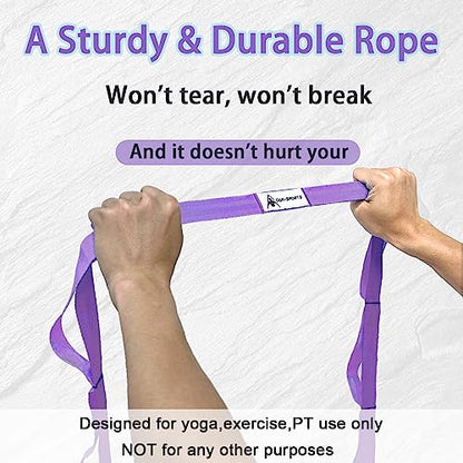 Stretching Strap Yoga Strap with Loops, Stretch Straps for Physical Therapy, Non-Elastic Exercise Strap for Pilates, Dance and Gymnastics with Workout Guide - color: Purple+Purple