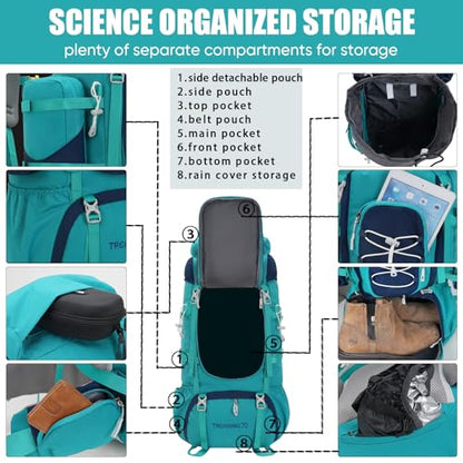 Bseash 70L (65+5) Waterproof Hiking Camping Backpack with Rain Cover, Outdoor Sport Travel Daypack for Climbing Touring (Red) - color: Red