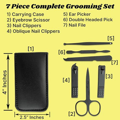 Made Easy Kit Portable Nail Clipper Set – 6-Piece Travel Manicure Kit for Men & Women – Includes Nail Clippers, Scissors, File & Grooming Tools in Compact Zip Pouch (Black) - color: Black