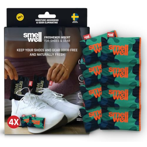 SmellWell - Scented Shoe Deodorizer Inserts - Odor Eliminators - Activated Bamboo Charcoal + Minerals - Natural Fresheners for shoes, bags, gloves - 8 x 1.8oz Original Size - Green Camo - color: Camo Green, size: 1 Count (Pack of 8)