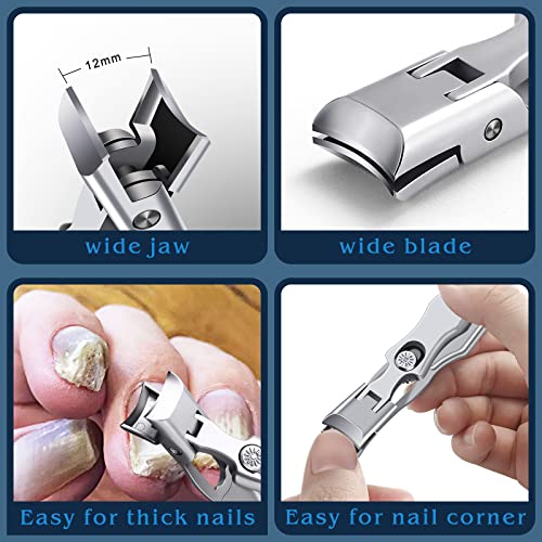 German Nail Clippers for Men with Catcher | Heavy Duty Toe Nail Clippers for Thick Nails Seniors, Ultra Sharp Fingernail Clippers, Anti Splash Nail Cutter - style: Long Handle with Catcher