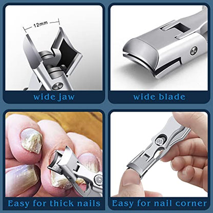 German Nail Clippers for Men with Catcher | Heavy Duty Toe Nail Clippers for Thick Nails Seniors, Ultra Sharp Fingernail Clippers, Anti Splash Nail Cutter - style: Long Handle with Catcher