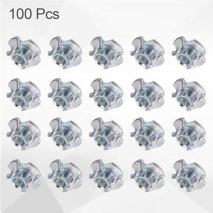 HARFINGTON M5x6mm T-Nuts 4 Pronged Tee Nut 0.57" x 0.24" Fully Thread Carbon Steel Inserts for Wood, Rock Climbing Holds, Cabinetry, Furniture 100pcs - size: M5x6mm, 14.5mm