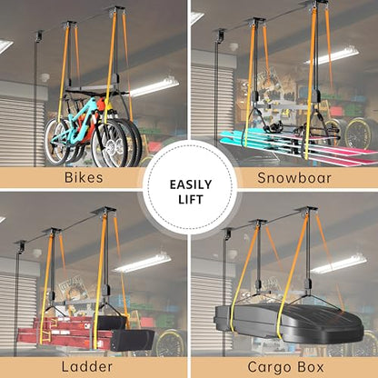 TRUSOON Kayak Hoist, Canoe Pulley for Garage Ceiling, 150 lbs, Black | Fits SUPs bikes ladders and cargo boxes, overhead space saver, heavy duty capacity, 2:1 mechanical advantage