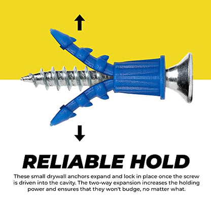 Qualihome Ribbed Plastic Drywall Anchors - Wall Anchors for Drywall - Plastic Screw Anchors for Secure Fastening (Bulk Pack, #10-12 x 1) - size: #10-12 x 1", style: Bulk Pack