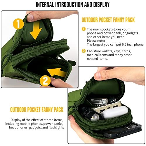 Tactical Molle Pouch Compact Utility Waist Bag Phone Holster Holder for 4.7"-6.9" iPhone 15 Pro Max/15 Pro/14 Plus/14 Pro Max/14/13 Pro Max/13 Pro/12 Pro Max/11 Pro Max - color: Army Green