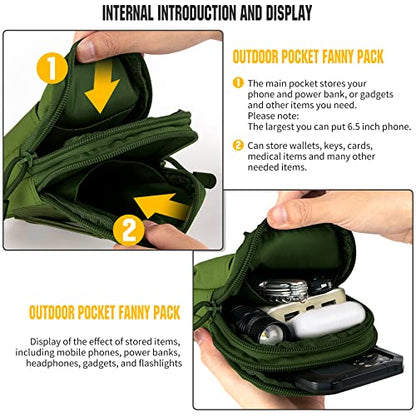 Tactical Molle Pouch Compact Utility Waist Bag Phone Holster Holder for 4.7"-6.9" iPhone 15 Pro Max/15 Pro/14 Plus/14 Pro Max/14/13 Pro Max/13 Pro/12 Pro Max/11 Pro Max - color: Army Green