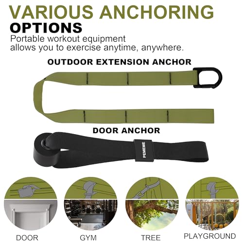 Home Resistance Training Kit | Full-Body Workout with Suspension Trainer Straps, Door Anchor, Handles, and Carrying Bag | Complete Home Gym Equipment - color: Army Green