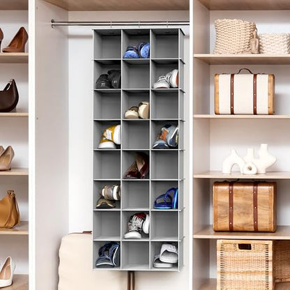 Simple Houseware 24 Section Shelves Hanging Shoes Organizer, Gray | 3 Metal Hooks, 8 Tier, Holds Up to 24 lbs - color: Grey