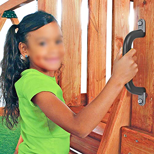 Dolibest Set of 2 Non-Slip Solid Playground Safety Handles, Swing Set Kids Safety Hand Grips for Playset, Climbing Frame, Play House, Indoor Monkey Bars & Treehouse Accessories, Black, 10" - color: Black 2pcs