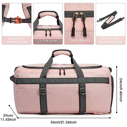 G4Free Gym Bag for Women Men Duffle Backpack with Shoe Compartment Water Resistant Travel Weekender Bag - color: pink