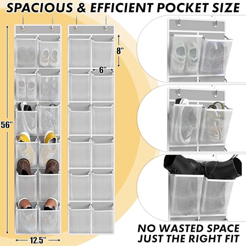 Simple Houseware 24 Pockets - 2PK 12 Large Pockets Over Door Hanging Shoe Organizer, Grey - color: Gray