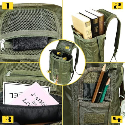 Military Tactical Backpack with Parachute Buckles, Nylon Daypack | Built for men and women for travel, outdoor hiking, camping, trekking, climbing, college, and daily carry - color: Green