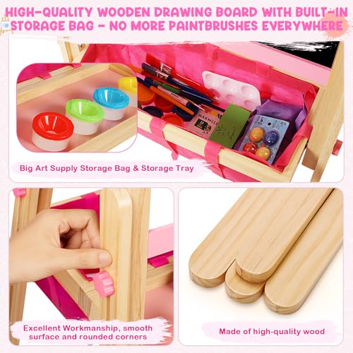 Wooden Easel for Kids, All-in-ONE Adjustable Easel with Art Supplies, Magnetic Double Sided Whiteboard & Chalkboard, Ideal Christmas, Birthday Gift for Boys & Girls Age 3, 4, 5, 6, 7, 8+ Years Old