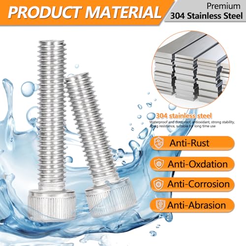 448 pcs M5/M6/M8 Metric Hex Head Socket Cap Bolt & Nut Assortment,304 Stainless Steel Metric Machine Screws, Hex Socket Head Cap Screws Nuts and Bolts Assortment Kit with Flat & Lock Washers - size: M5/M6/M8 - 448PCS