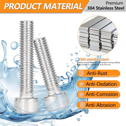 448 pcs M5/M6/M8 Metric Hex Head Socket Cap Bolt & Nut Assortment,304 Stainless Steel Metric Machine Screws, Hex Socket Head Cap Screws Nuts and Bolts Assortment Kit with Flat & Lock Washers - size: M5/M6/M8 - 448PCS