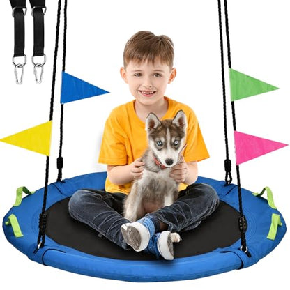 HeyZoo Tree Swing, Saucer Swing 24 Inch for Kids, Outdoor Swing, Blue | 900lbs Weight Capacity, with Adjustable Hanging Straps, for Backyard and Playground - size: 24 Inch