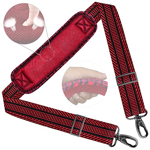 ZINZ Shoulder Strap 58" Ultra-Thick Fixed Padded and Adjustable Buckles Crossbody Strap for Briefcase Laptop Bag Luggage - color: Black Red Jacquard