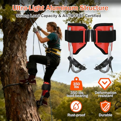 Tree Climbing Spikes Set,Tree Climbing Gear, 1 Pair Alloy Steel Climbing Spurs,350lbs Load Capacity, Arborist Equipment for Climbers, Fruit Picking and Lumberjack - color: Red Climbing Spikes Set B