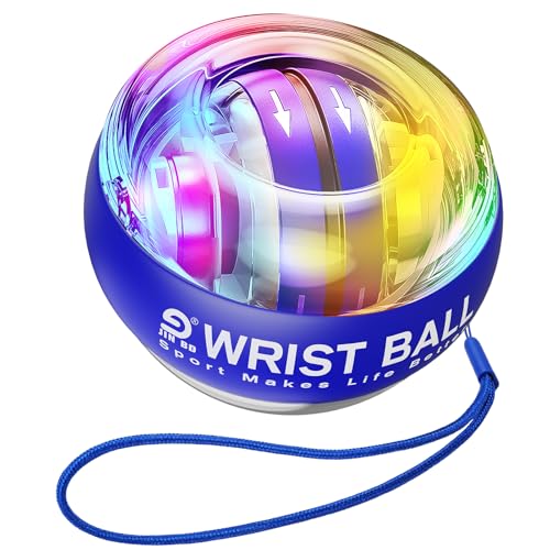 JIN BD Auto-Start Wrist Ball, Upgraded Gyroscopic Forearm Exerciser and Grip Trainer for Hand, Finger & Arm Strength Training, Wrist Strengthener with Storage Bag for Home Gym & Sports Fitness - color: Blue (Colorful Light)