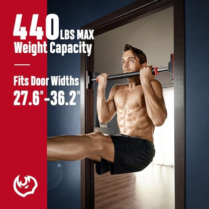 FitBeast Pull Up Bar for Doorway, Pullup Bar with No Screws, Chin Up Bar | Adjustable Width Locking Mechanism, Max Load 440lbs, Strength Training Doorway Pull Up Bar for Home Gym