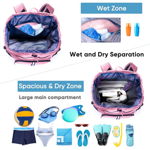 Large Beach Backpack Waterproof Sandproof - Customized Oversized Drawstring Pool Bag with Shoe Compartment for Toiletries, Towels, Gym, Travel - color: Light Pink, size: Large