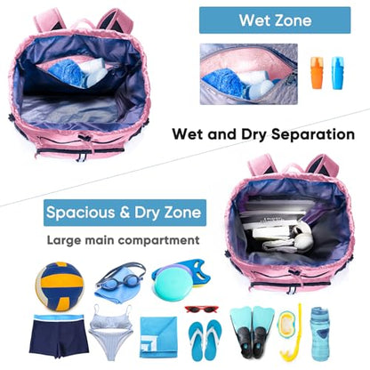 Large Beach Backpack Waterproof Sandproof - Customized Oversized Drawstring Pool Bag with Shoe Compartment for Toiletries, Towels, Gym, Travel - color: Light Pink, size: Large