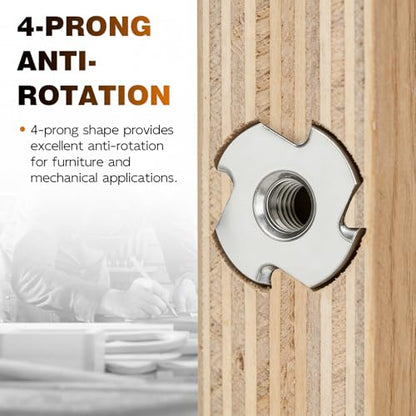 1/4"-20 T-Nuts 304 Stainless Steel, 4-Pronged Tee Nut 3/8" Barrel Length, T-Nut Wood Insert for Wood, Rock Climbing Holds, Furniture, Cabinetry, 50 PCS - color: SUS304 Stainless Steel