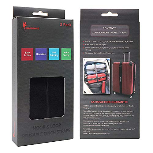 Reusable Cinch Straps 2" x 100" - 2 Pack - Hook and Loop Straps (Black) - color: Black, size: 2" x 100"