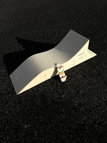 Teak Tuning x Session Fingerboard Quarter Pipe + Mellow Wave Ramp -The Shark - with Roller Coaster Ramp Section and Wall Ride - 20 inch Long - Hand Made in USA