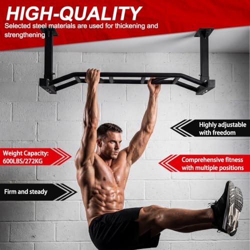 Generic 47 Inch Ceiling Mount Pull Up Bar Heavy Duty Multi-Grip Chin Up Bar Adjustable Height&Supports to 600 Lbs Fitness Trainer Home Gym Equipment