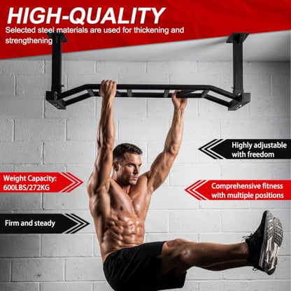 47 Inch Ceiling Mounted Pull Up Bar Adjustable Height&Supports to 600 Lbs Heavy Duty Multi-Grip Chin Up Bar for Home Gym and Strength Training