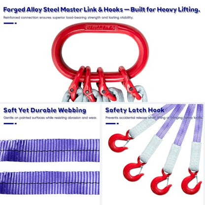 Industrial-Grade 5 ft (1.5m) Polyester Lifting Sling – 8,800 lbs (4 Ton) Capacity, 4 Legs, 6:1 Safety Ratio, G80 Hooks – Heavy-Duty, Durable, and Safe for Rigging and Overhead Lifting
