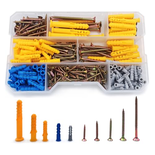 290PCS Drywall Anchor Assortment Kit, Drywall Anchors for Concrete & Tile, Multi-Material Compatibility, 140 Picture Hanging Anchors and 150 Chipboard Screw, 6 Size Drywall Screw Set - size: 290pcs