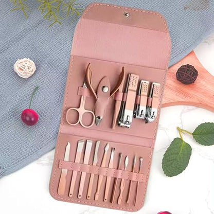 16 pcs Manicure Set Nail Clippers Pedicure Kit Stainless Steel Tools Portable Travel Case for Thick Nails(Rose Gold) - color: Rose Gold